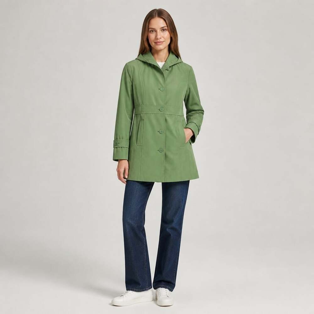 Vintage 2000s Esprit Sage Green Hooded A-Line Swing Jacket Women's L Y2K